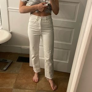 zara white high waisted straight leg jean